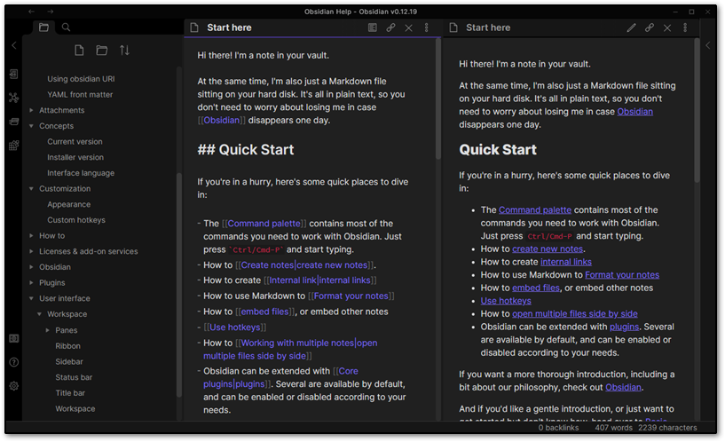 Obsidian help page