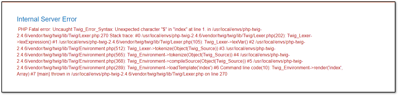 Internal server error PHP fatal error multiple lines mentioning twig