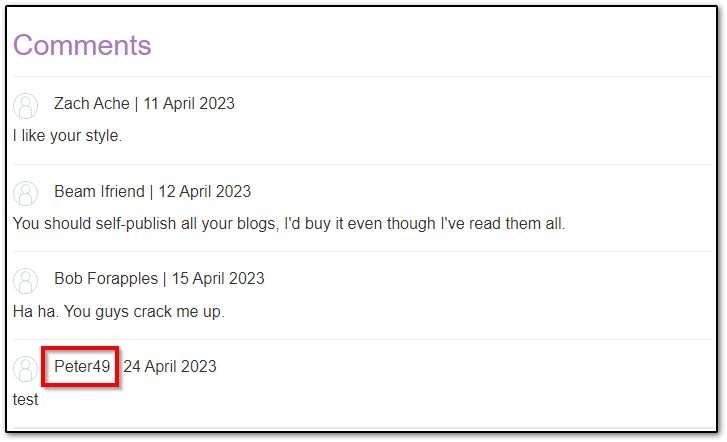 The result Peter49 is shown as the name in post comments