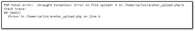 PHP fatal error: error in file upload, /home/carlos/avatar_upload.php